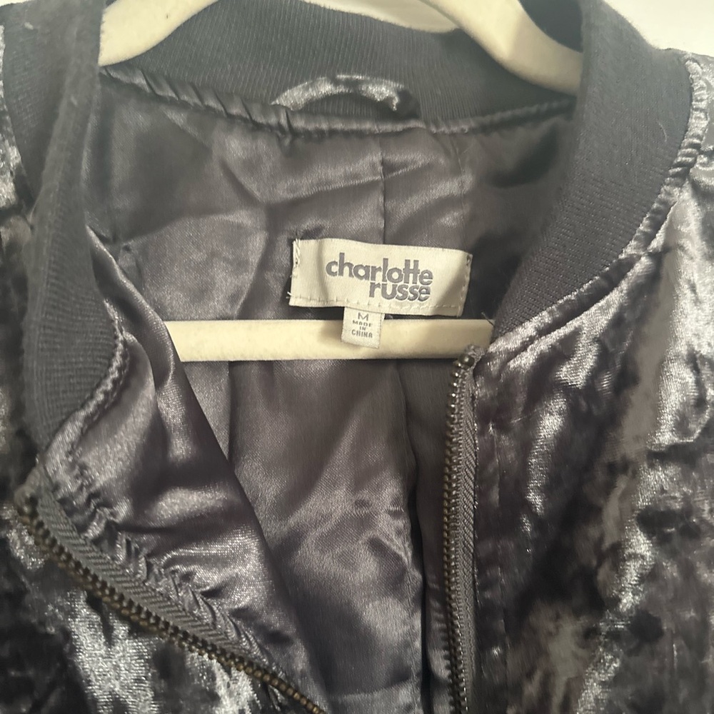 Thick Crushed Charcoal Velvet Bomber Jacket Women’s Sz M Like-New Condition - Picture 8 of 10